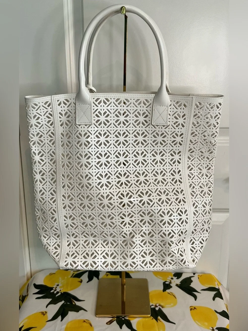 Tory Burch White PVC Laser-Cut Tote Bag